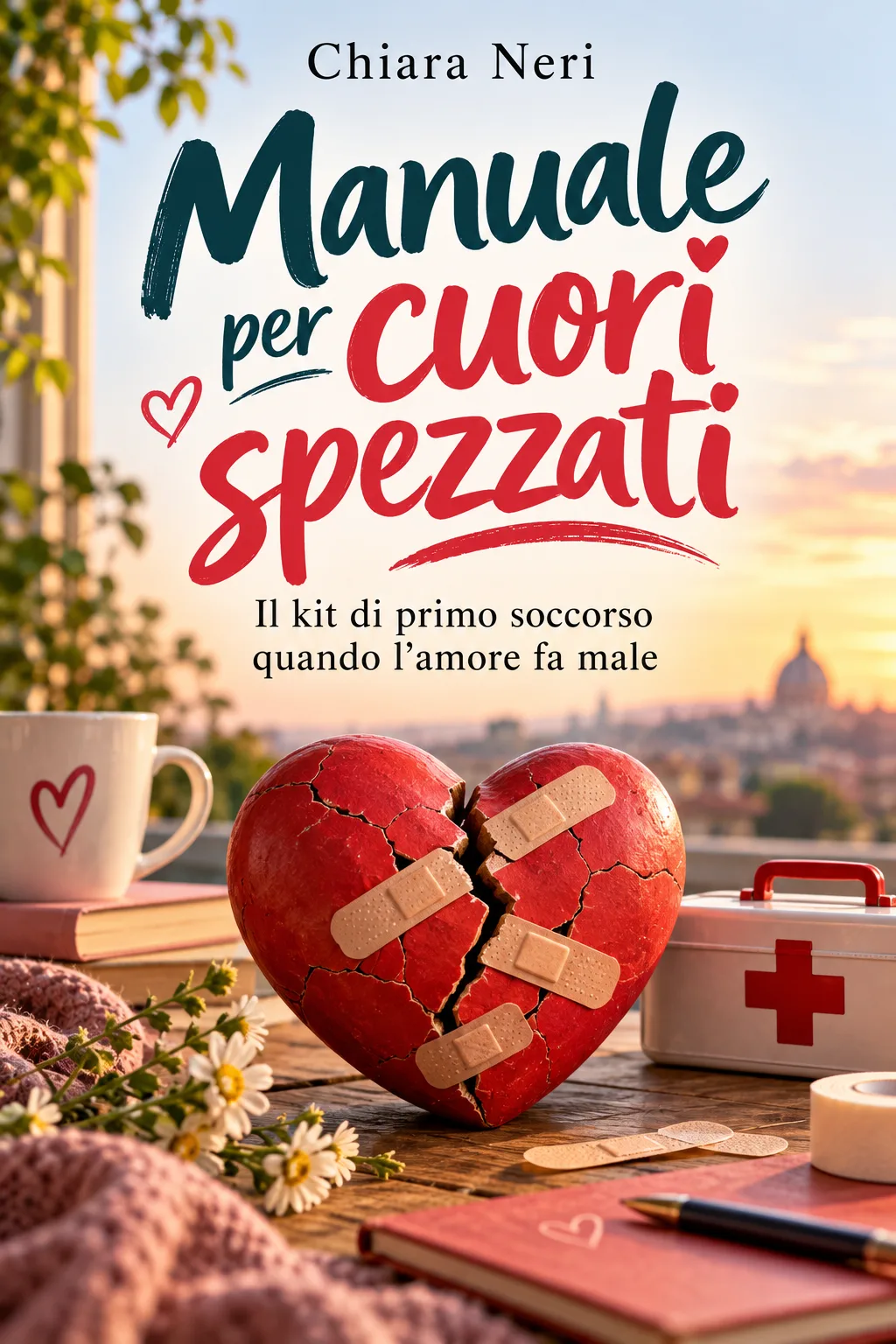 La copertina chiesta in una riga: un cuore rosso coi cerotti su un tavolo accanto a una tazza e alla cassetta del pronto soccorso, titolo in corsivo
