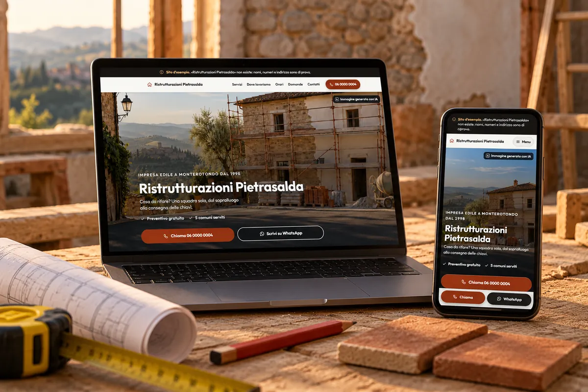 Ristrutturazioni Pietrasalda: il sito di esempio aperto su un portatile e su un telefono